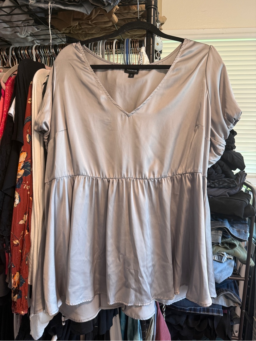torrid Silver Satin V-Neck Babydoll Tunic